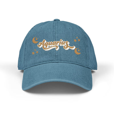 'Aquarius' Demin Embroidered Cap