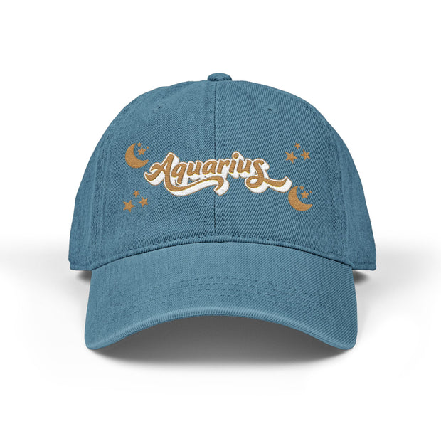 'Aquarius' Demin Embroidered Cap