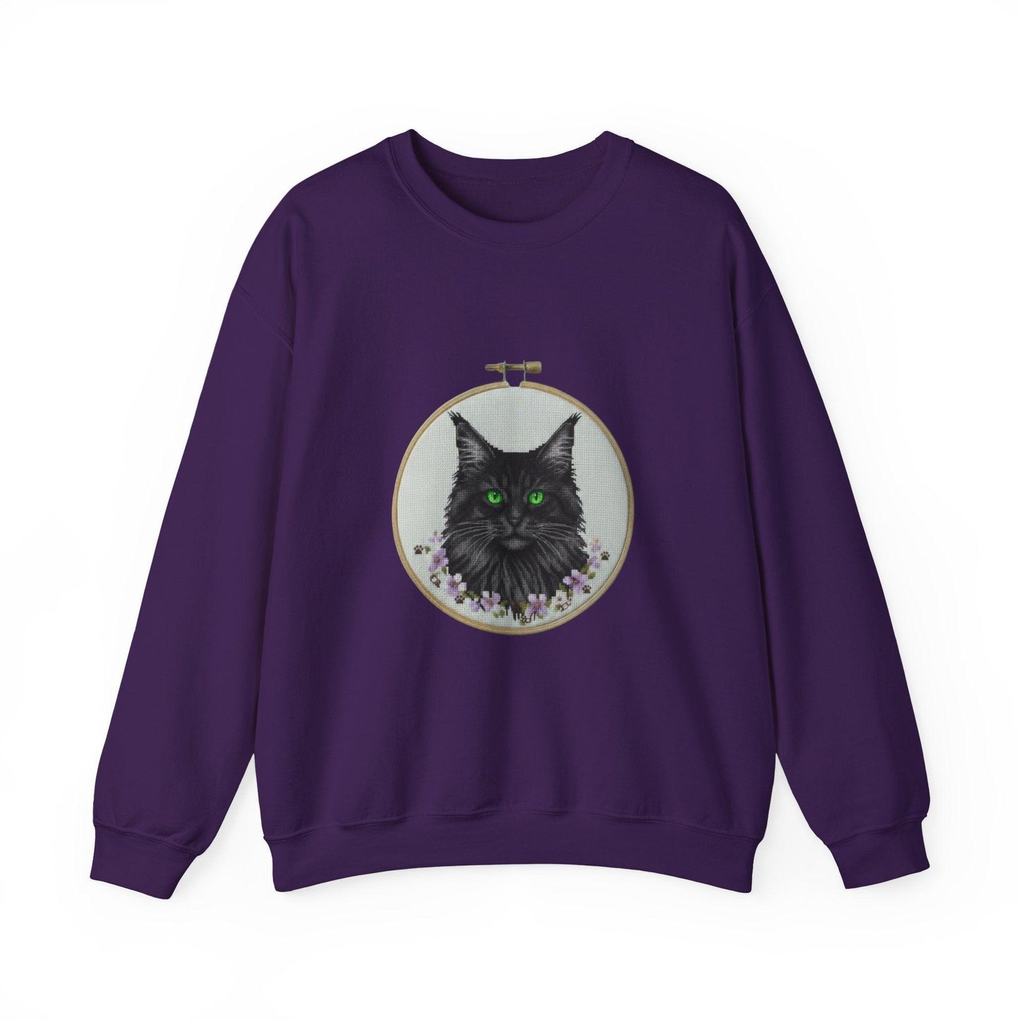 Black Cat Portrait Sweatshirt | Embroidery Hoop Floral Crewneck