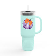 Purple Pumpkin Wrapped In A Bow Insulated Travel Mug, 40oz