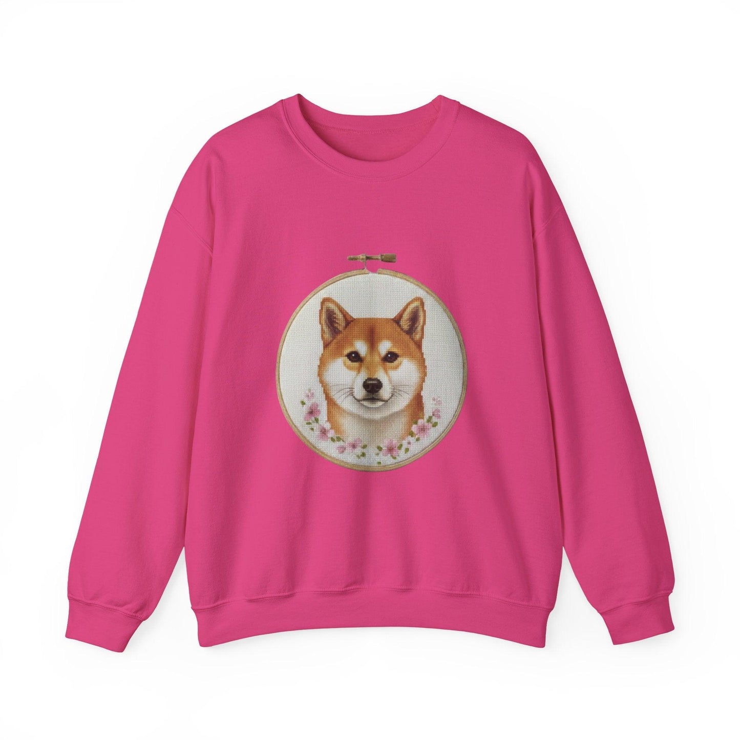 Shiba Inu Portrait Crewneck Sweatshirt | Embroidery Hoop Floral Frame