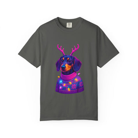 Dachshund in Reindeer Antlers T-Shirt | Christmas Sweater Lights Design