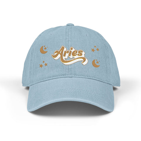 'Aries' Denim Embroidered Cap