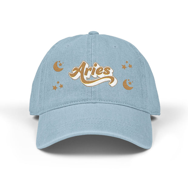 'Aries' Denim Embroidered Cap