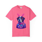 Saint Bernard in Reindeer Antlers T-Shirt | Holiday Dog Sweater Design