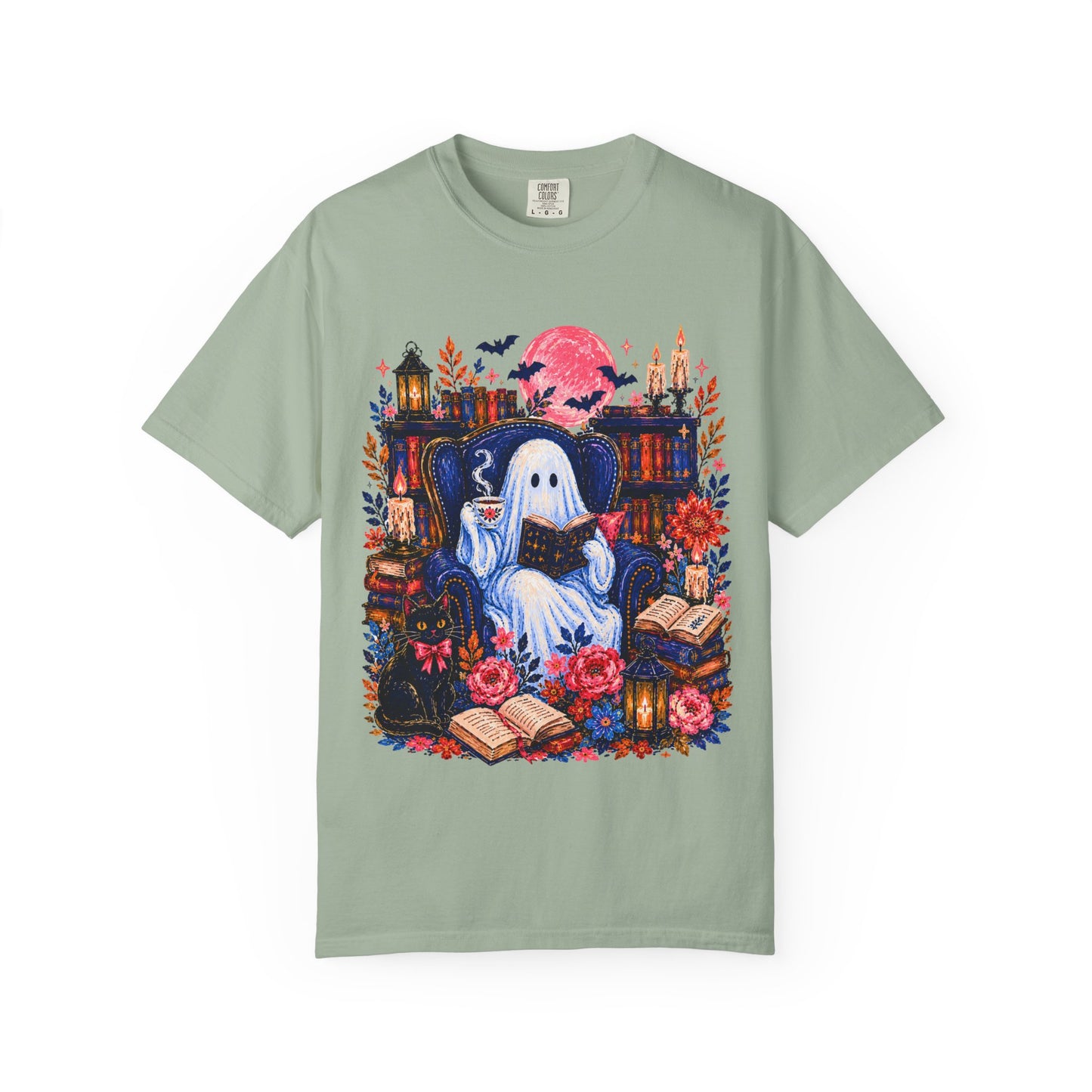 Cozy Reading Ghost T-Shirt | Bookish Halloween Illustration