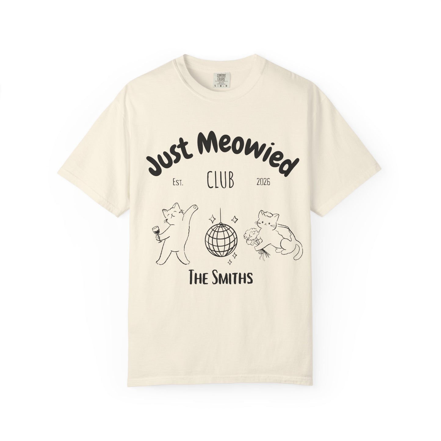 Just Married Cat Wedding Shirt Newlywed Couple Matching T-Shirt Comfort Colors Mr And Mrs Tee Just Meowied Honeymoon Gift For Bride Groom