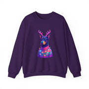 Vibrant Doberman Antlers Sweatshirt, Quirky Animal Crewneck, Cozy Holiday Gift, Fun Winter Apparel, Casual Style Top