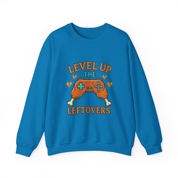 Funny Gamer Sweatshirt, Level Up Leftovers Crewneck, Gifts for Gamers, Casual Wear, Thanksgiving Sweatshirt, Cute Holiday Apparel