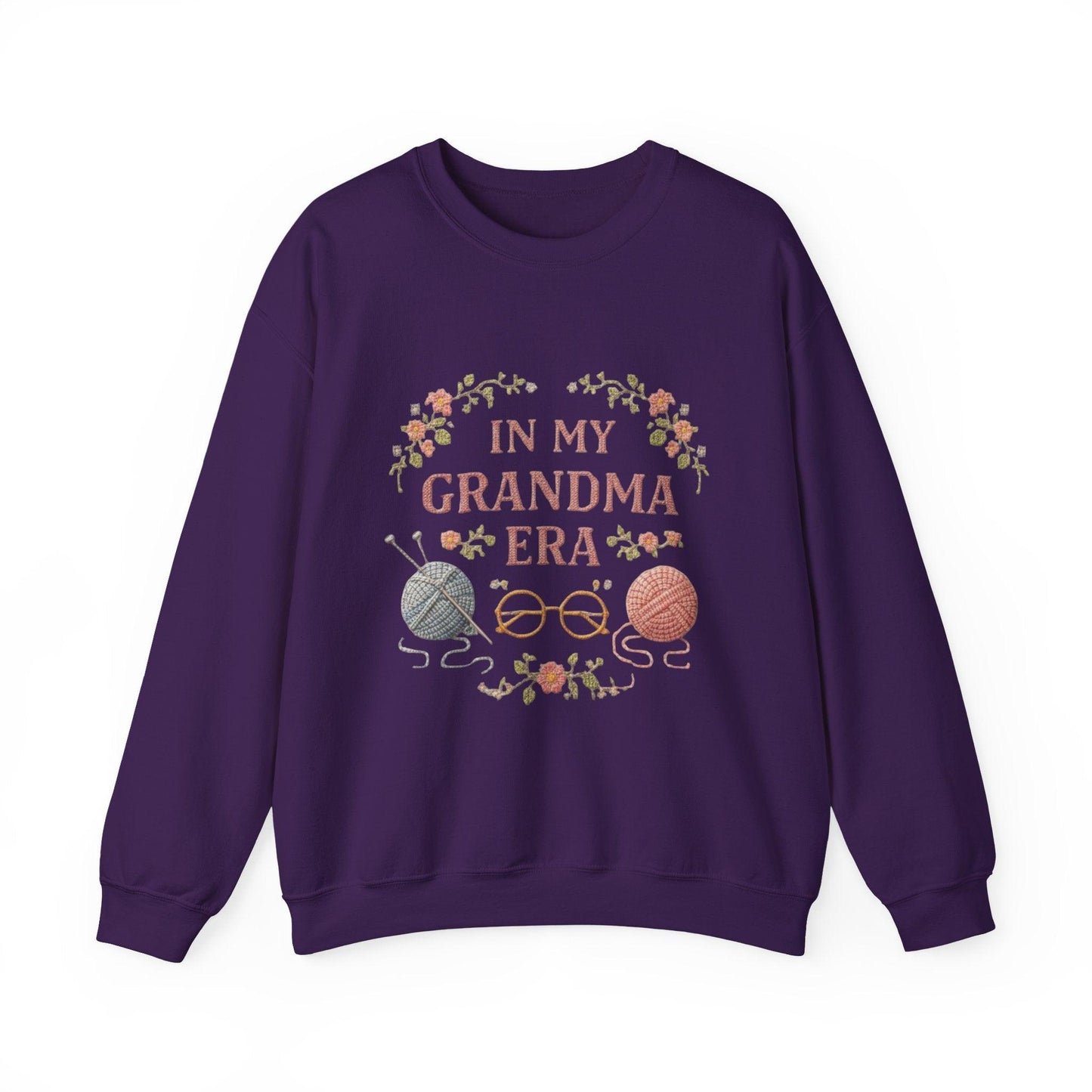 In My Grandma Era knitting balls and glasses Sweatshirt | Cozy vintage floral design