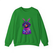 Dachshund Reindeer Sweater Crewneck Sweatshirt | Neon Holiday Dog Art