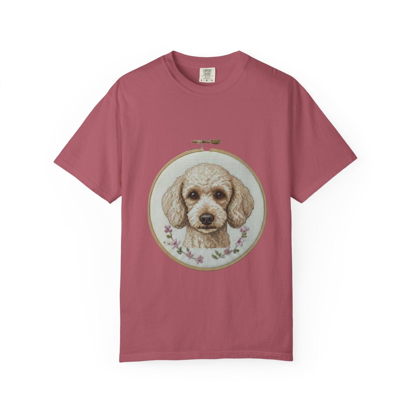 Poodle Portrait Embroidery Hoop Dog Art T-shirt | Hand-Drawn Canine Illustration
