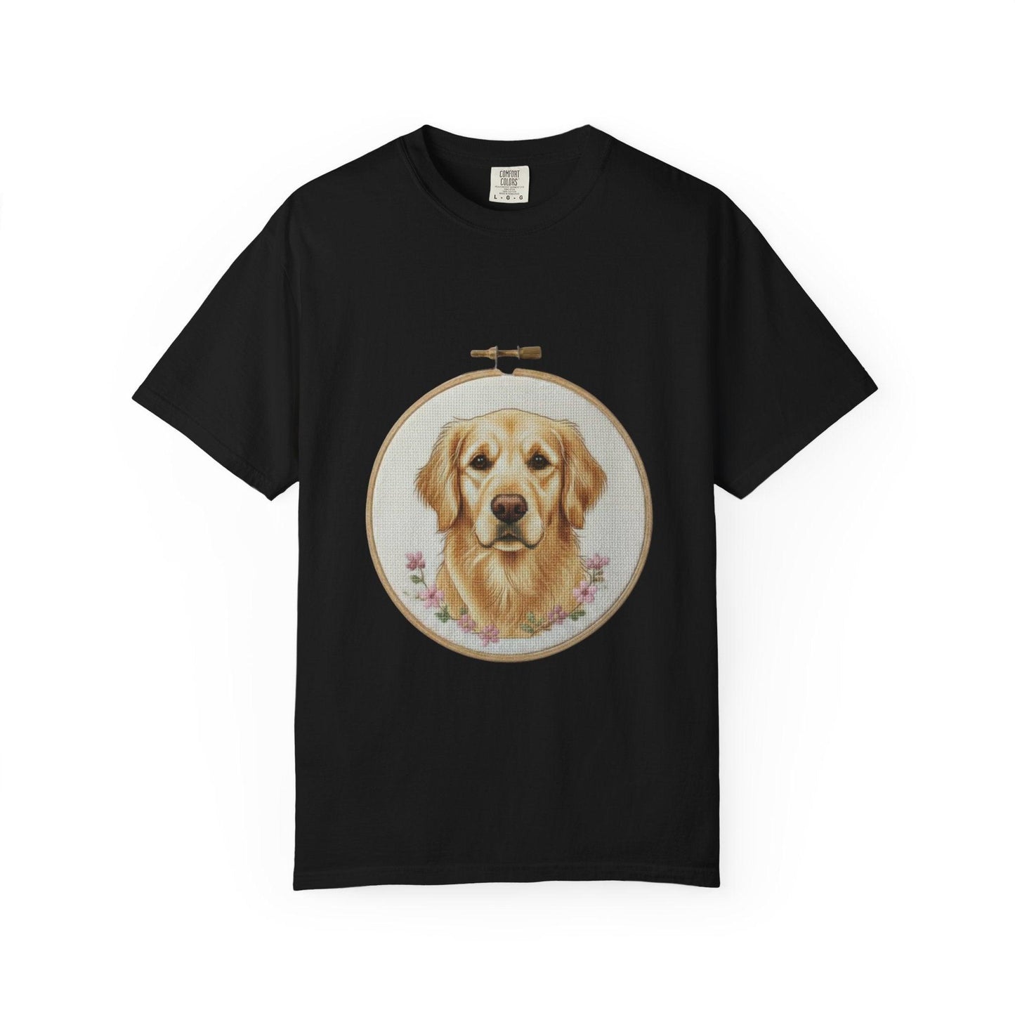 Golden Retriever Portrait T-Shirt | Embroidery Hoop Dog Art