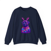 Neon Reindeer English Mastiff Sweatshirt | Dog with Antlers, Holiday Lights Sweater