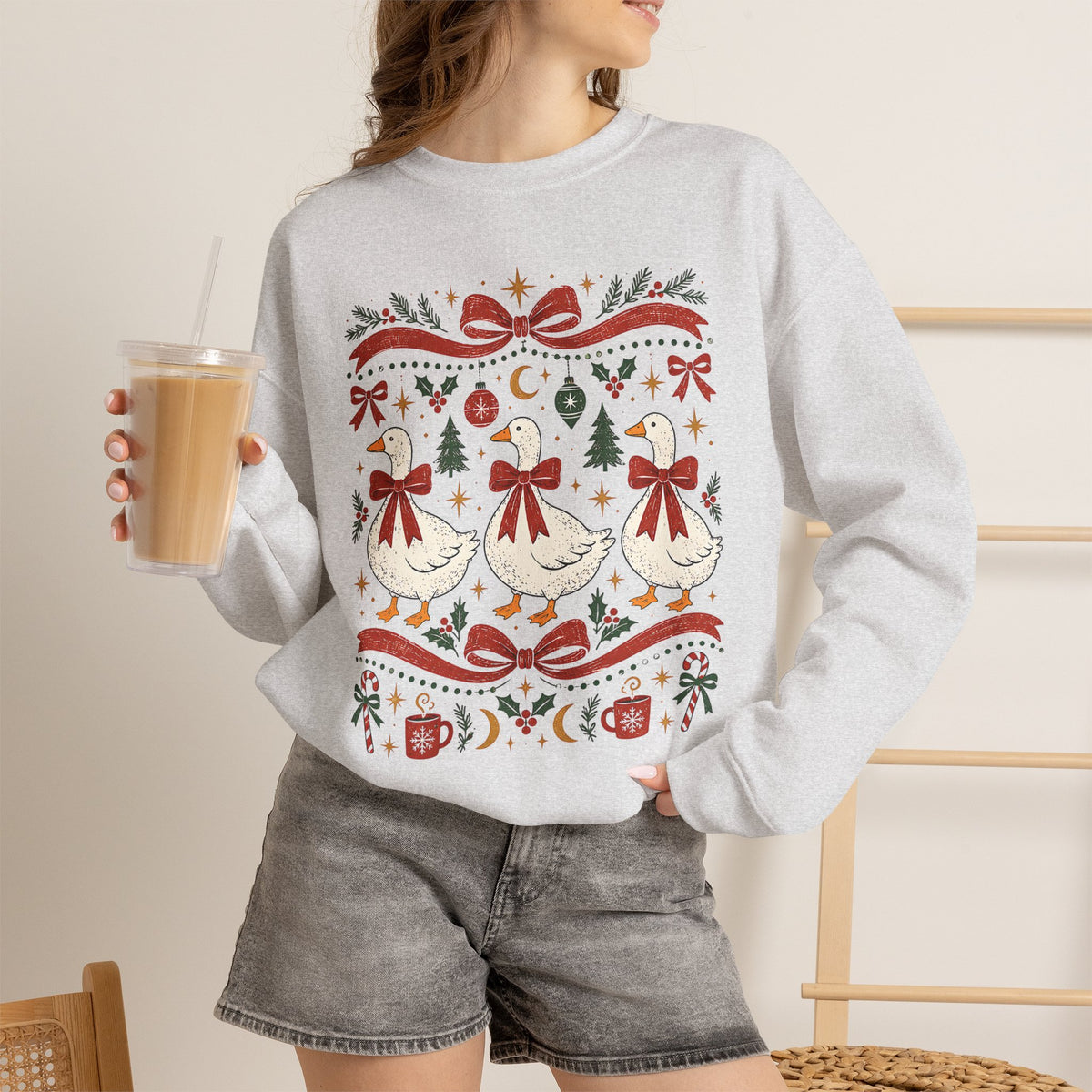 Dancing Angels Christmas Sweatshirt | Holiday Fair Isle Nativity Pattern