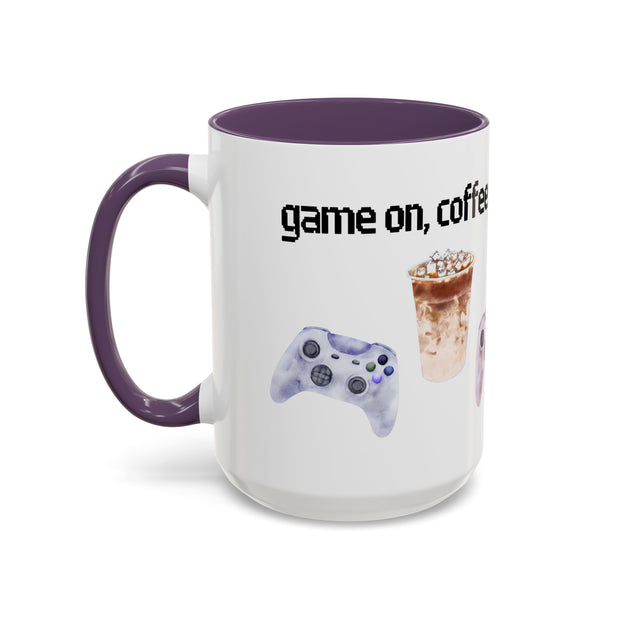 'Game On, Coffee First' Accent Coffee Mug