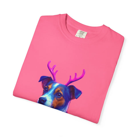 Jack Russell in Reindeer Sweater T-shirt | Neon Holiday Dog Design