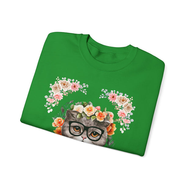 Geek Goddess Gray Cat Unisex Crewneck Sweatshirt