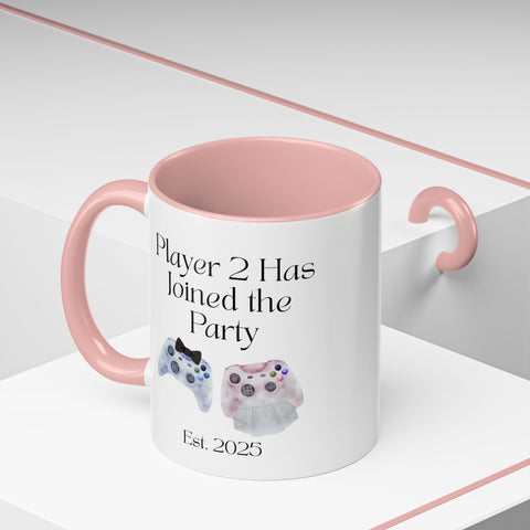 'Player 2 Has Joined The Party' 'Est. 2025' Accent Coffee Mug