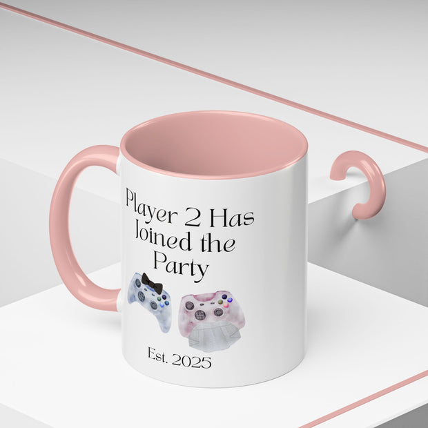 'Player 2 Has Joined The Party' 'Est. 2025' Accent Coffee Mug