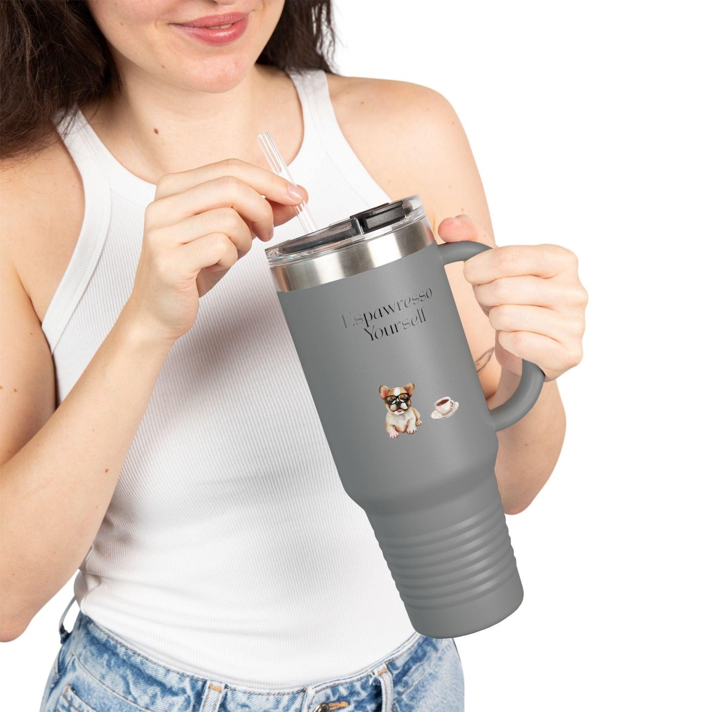 'Espawresso Yourself' French Bulldog Insulated Travel Mug, 40oz