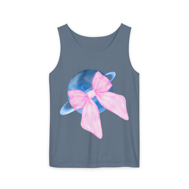 Blue Saturn Wrapped In Pink Bow Unisex Tank Top