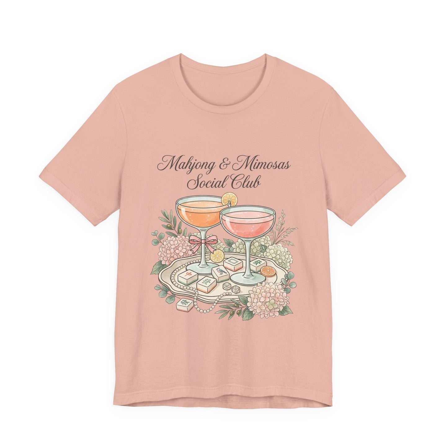 Mahjong & Mimosas Shirt, Mahjong Social Club Tee, Pastel Mahjong Graphic T-Shirt, Brunch Club Gift for Her