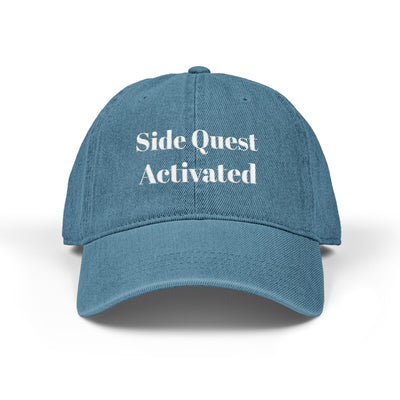 'Side Quest Activated' Denim Embroidered Cap