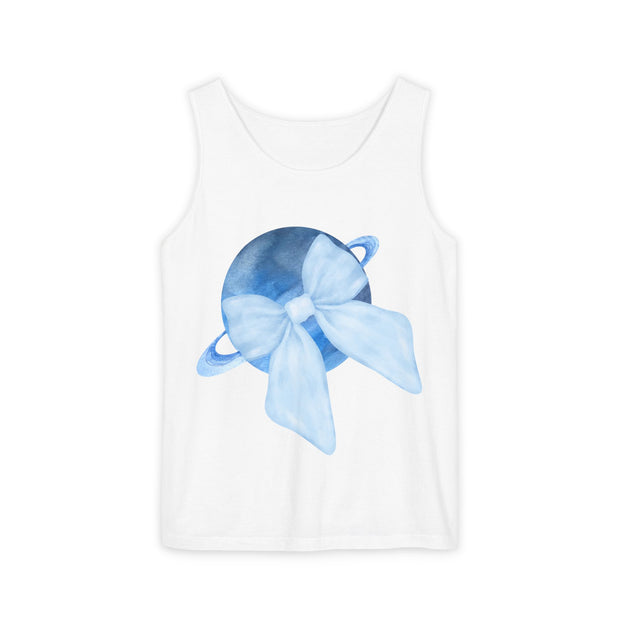 Blue Saturn Wrapped In Blue Bow Unisex Tank Top