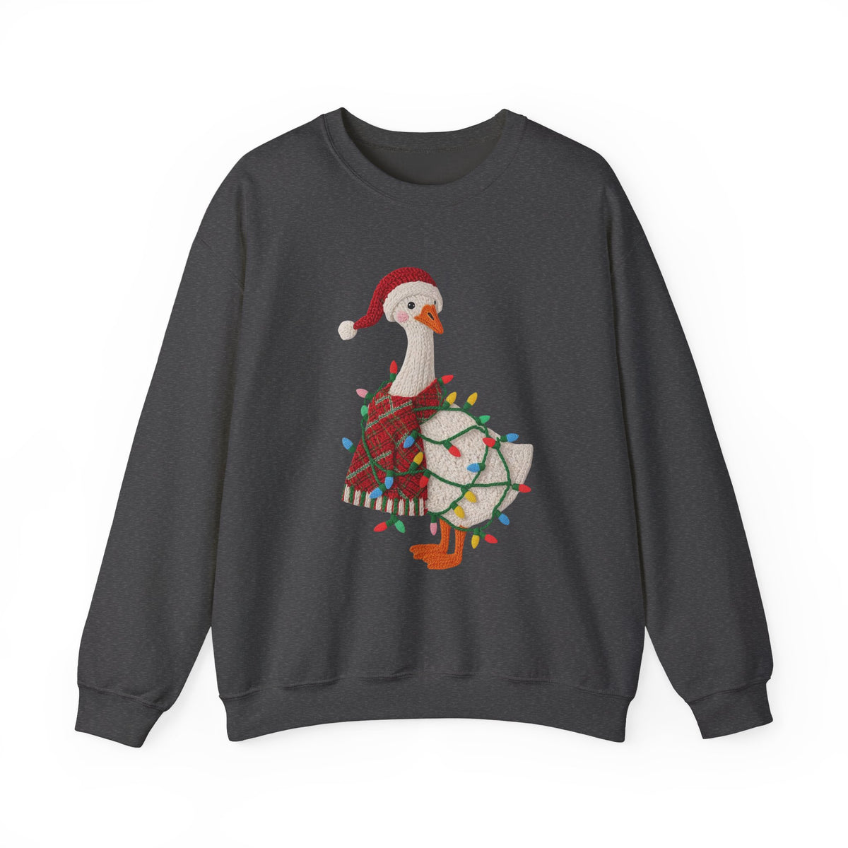 Christmas Goose Wearing Santa Hat Crewneck Sweatshirt | Holiday Duck in Lights