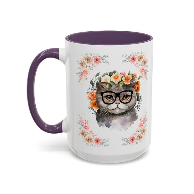 Geeky Goddess Gray Cat Accent Coffee Mug