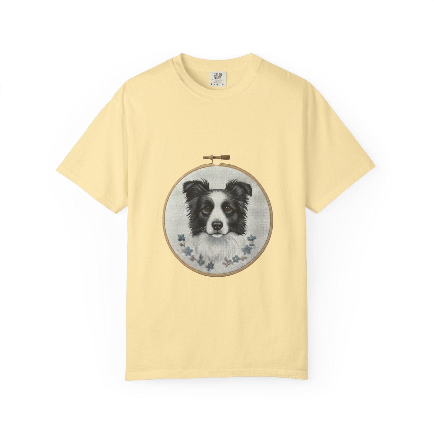 Border Collie Shirt, Dog Mom Gift, Cross Stitch Dog Portrait Tee, Embroidery Hoop Floral Pet Lover Top