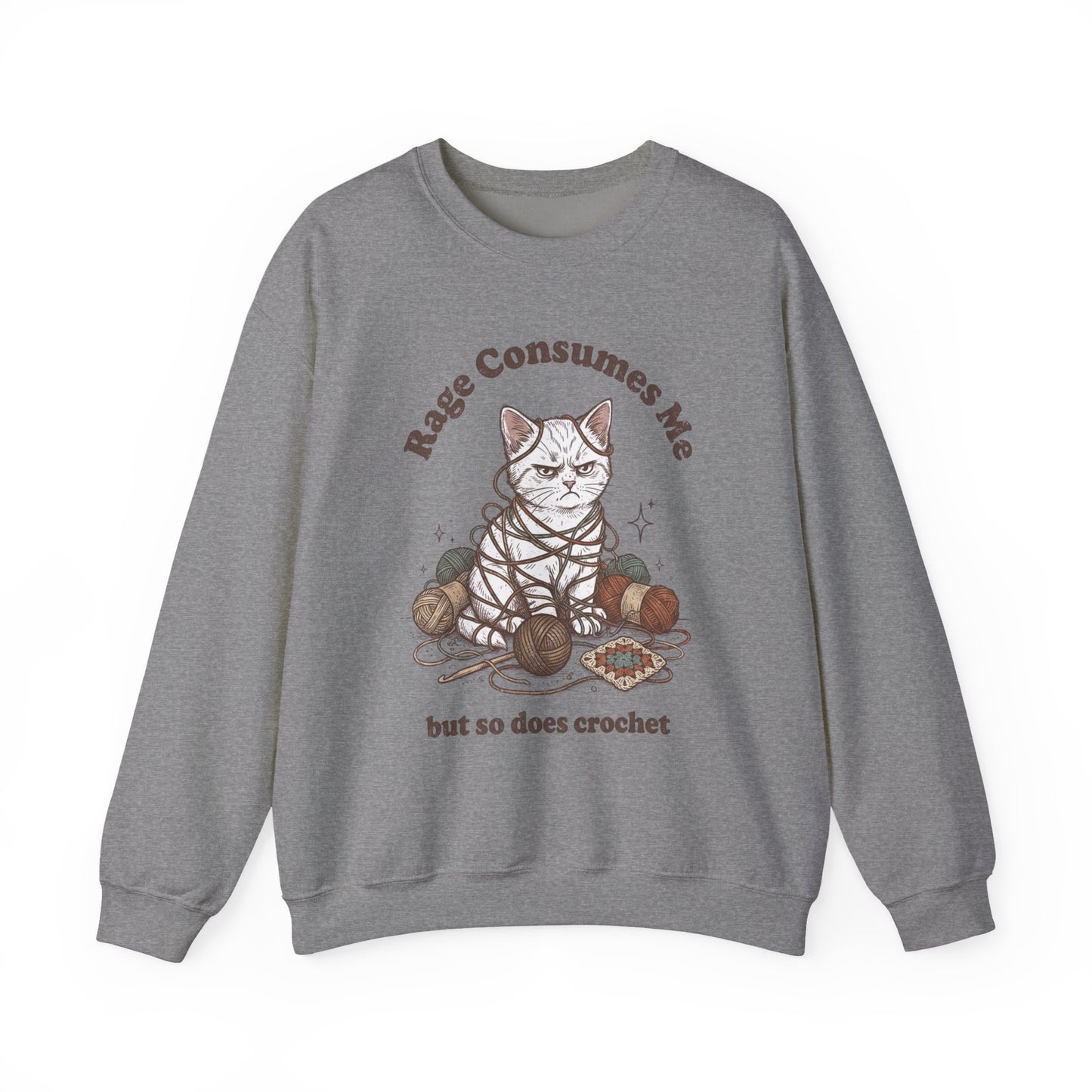 Rage Consumes Me Crochet Cat Shirt, Funny Knitting Tee, Grandma Hobbies Sweatshirt