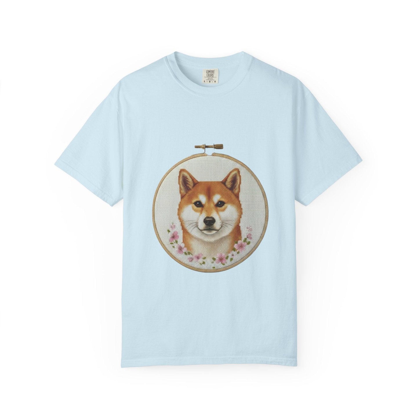 Shiba Inu Embroidery Hoop T-shirt | Dog Portrait Floral