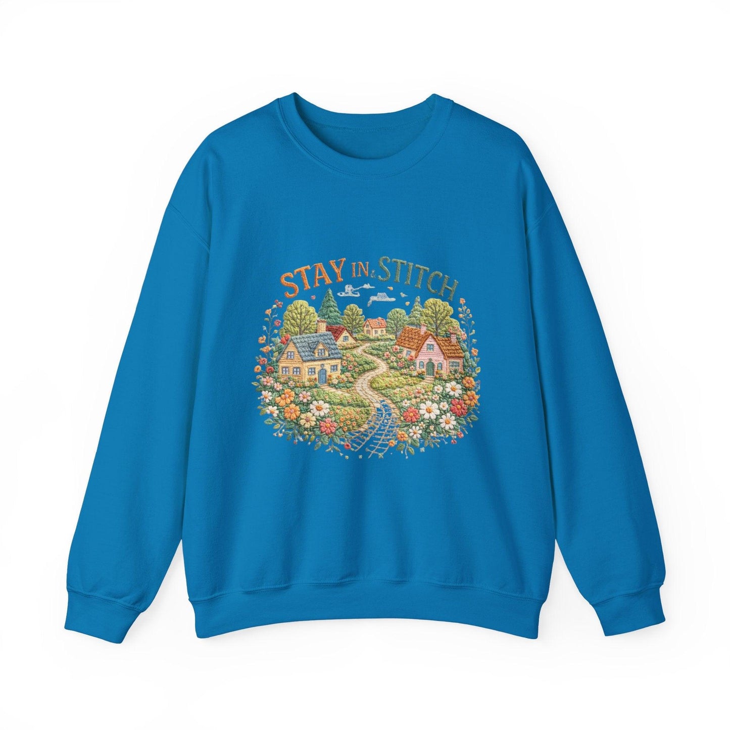 Stay in Stitch cottage garden Sweatshirt | cozy village embroidery design