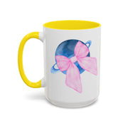 Blue Saturn Wrapped In A Pink Bow Accent Coffee Mug