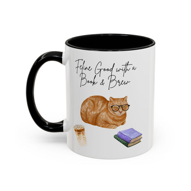 'Feline Good With A Book & Brew' Accent Coffee Mug