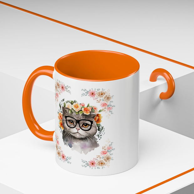 Geeky Goddess Gray Cat Accent Coffee Mug