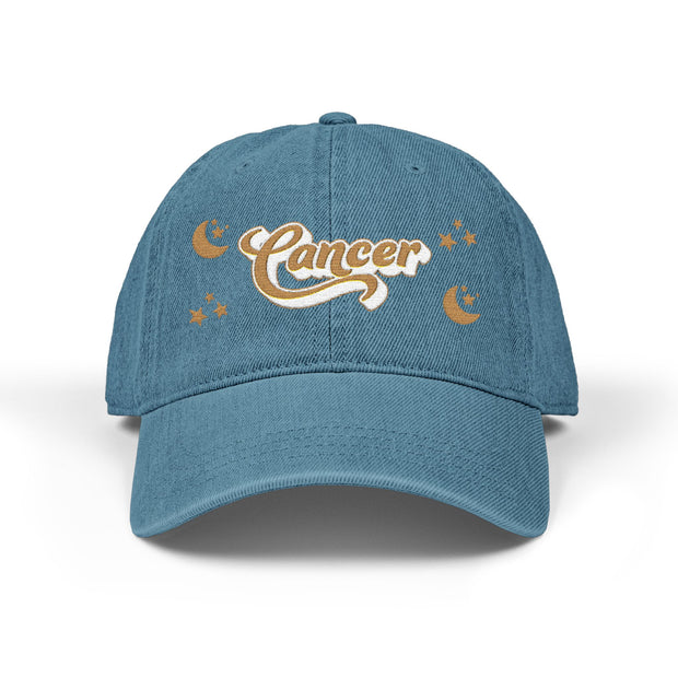 'Cancer' Denim Embroidered Cap