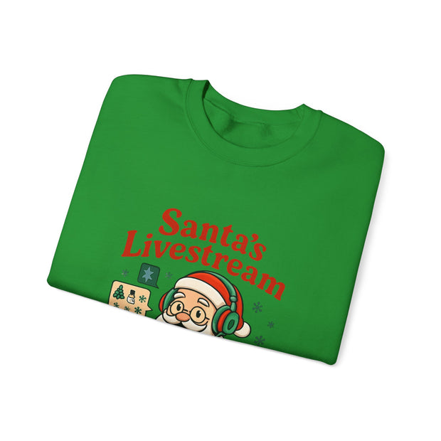 Cozy Christmas Crewneck Sweatshirt - Santa's Livestream Fun, Unisex Holiday Pullover, Gift for Gamers, Xmas Comfort Wear, Festive Sweatshirt