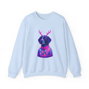 German Shorthaired Pointer with Reindeer Antlers Crewneck Sweatshirt | Neon Holiday Sweater Illustration