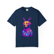 Labrador Retriever with Reindeer Antlers T-Shirt | Neon Holiday Sweater Dog