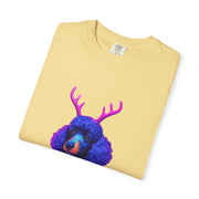 Poodle with Antlers in Light-Up Sweater T-Shirt | Neon Holiday Dog Design