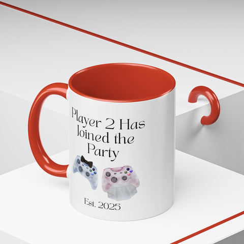 'Player 2 Has Joined The Party' 'Est. 2025' Accent Coffee Mug