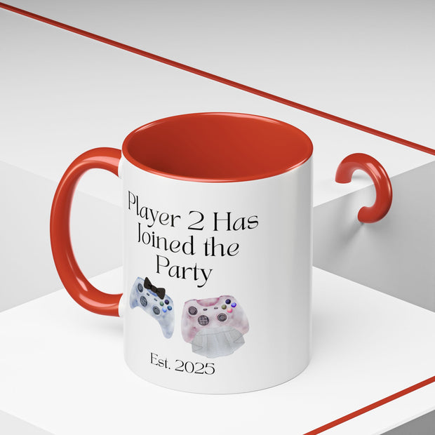 'Player 2 Has Joined The Party' 'Est. 2025' Accent Coffee Mug