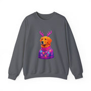 Golden Retriever in Festive Sweater Sweatshirt | Reindeer Antlers Holiday Dog