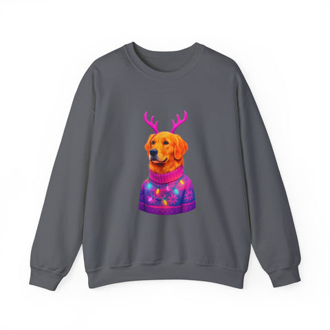 Golden Retriever in Festive Sweater Sweatshirt | Reindeer Antlers Holiday Dog