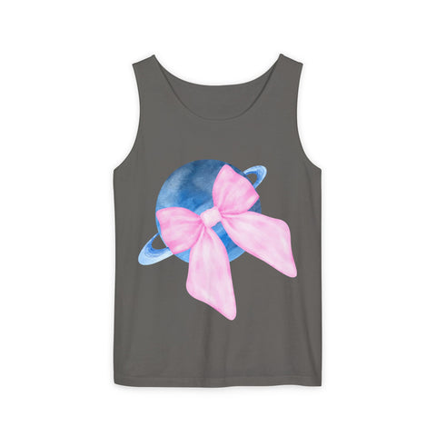 Blue Saturn Wrapped In Pink Bow Unisex Tank Top