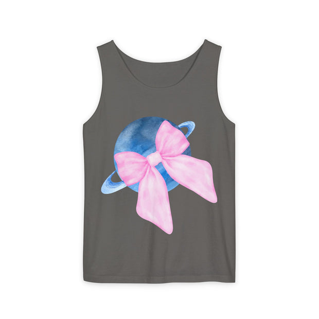 Blue Saturn Wrapped In Pink Bow Unisex Tank Top