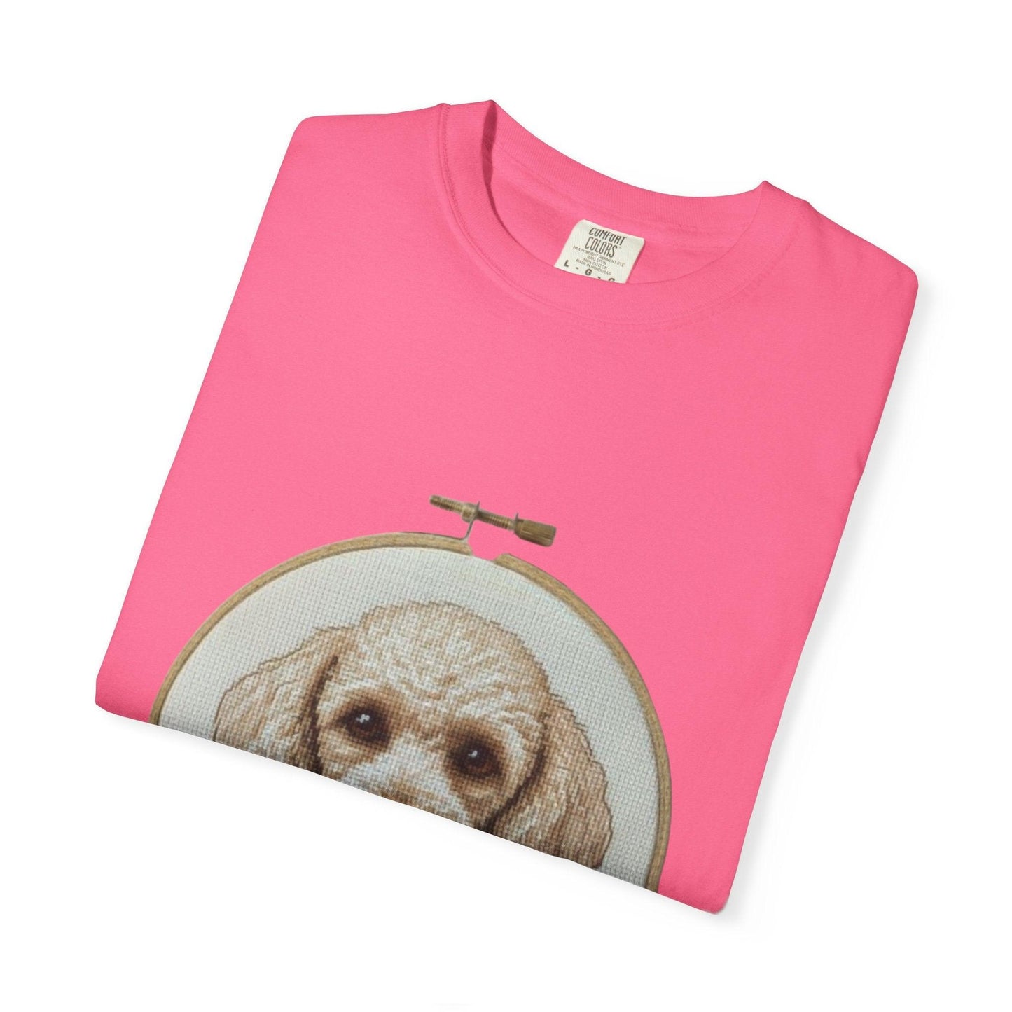 Poodle Portrait Embroidery Hoop Dog Art T-shirt | Hand-Drawn Canine Illustration